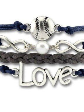 Navy Blue Love Baseball Softball Infinity Adjustable 9" Bracelet Mom Gift NIP